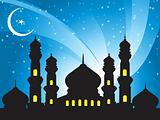 illustration, silhouette of mosques in the moon night