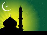 silhouette of mosques in over bright night sky, wallpaper