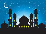 silhouette of mosques in the moon night, wallpaper