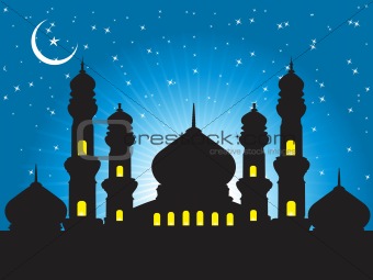 silhouette of mosques in the moon night, wallpaper