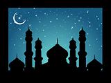 vector frame with silhouette of mosques on moon night background, illustration