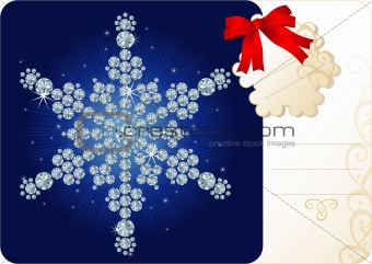 Diamond snowflake / Christmas background with tag and copy space
