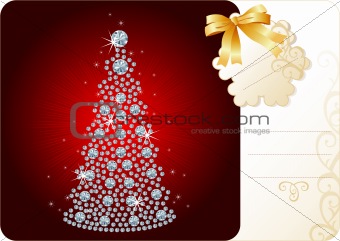 Diamond Christmas Tree / Holiday background with tag and copy sp