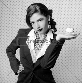 Monochrome Woman Dressed in Retro Vintage Style