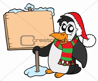 Christmas penguin with sign