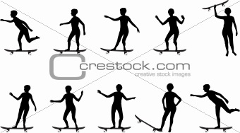 girl on skate board silhouettes