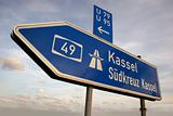 Autobahn direction sign to Kassel in Germany