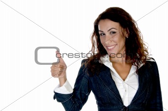 woman showing thumb