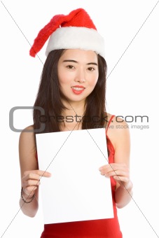 Young Asian Mrs. Santa with blank paper template