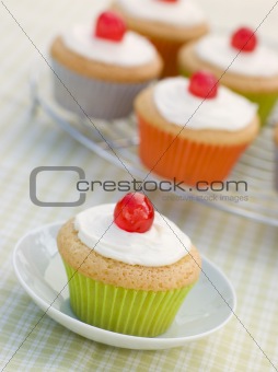 Iced Cup Cakes with Glace Cherries