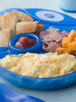 Scrambled Egg with Toast Ham and Cheese Squares