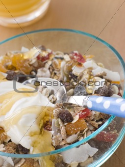 Bowl of Museli with Creme Fraiche and Honey