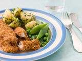 Chicken Goujons with Herb Buttered New Potatoes and Green Vegeta