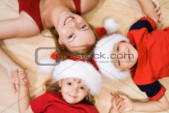 Woman and kids at christmas time