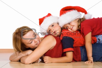 Kids playing with their mother