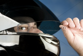 Man in a motorcycle helmet
