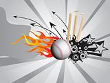 grunge fire background with cricket ball and stump, illustration