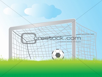 vector illustration of soccer ball laying in the goal