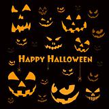 Spooky halloween faces on black