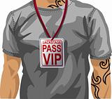 Illustration of man wearing VIP badge