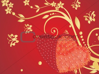 red valentines background with two heart and floral 