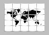 World Map Concept of Separated Note Papers