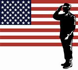 American Military serviceman and flag