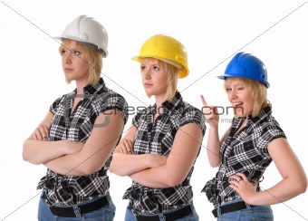 female construction workers in hard hats