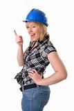 female construction worker winking