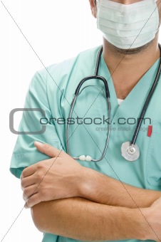 doctor with mask on his mouth and stethoscope