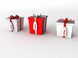 three dimensional wrapped gift boxes in different sizes with sale tages