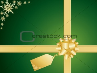 Christmas background with bow and gift card