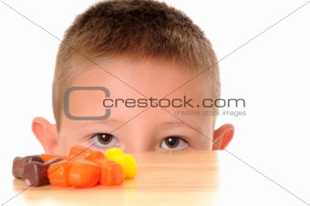 Boy Looking at Halloween Candy