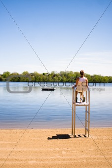Lonely Lifeguard at an Empty Beach