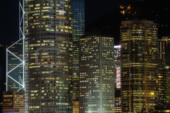 Night scene of business buildings