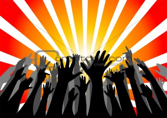 Silhouettes of group of people cheering