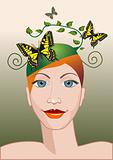 Abstract girl with butterflies in hair