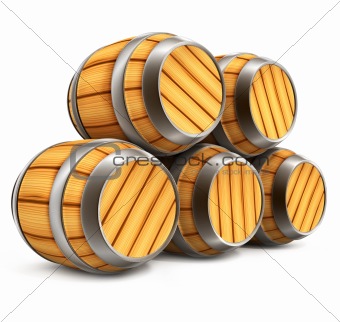 wooden barrels for wine and beer storage isolated