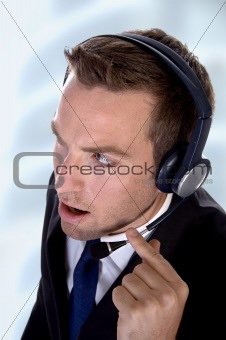 potrait young businessman with headphones