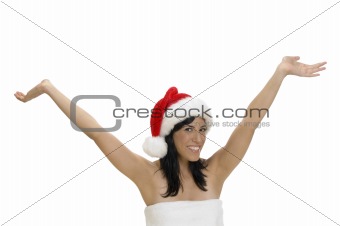 happy smart woman with raised hands