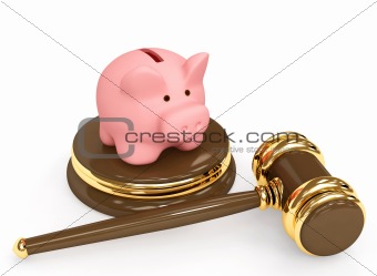 Judicial 3d gavel and piggy bank