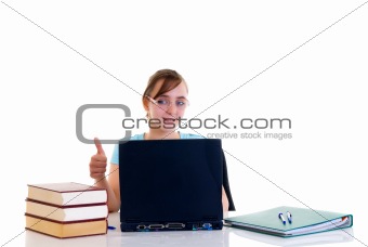 Teenager girl on desk