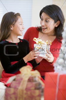 Girl Surprising Her Mother With Christmas Gift