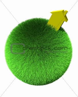 yellow house on sphere of grass