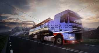 truck driving at dusk/motion blur