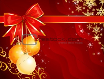 Christmas decoration with ribbon / holiday background / vector