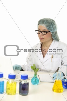 Research scientist using computer