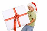 Boy with santa hat and big present