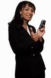 Business woman holding cell phone