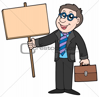 Businessman with wooden table